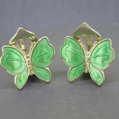 Vintage Enamel Sterling Green Butterfly Clip Earrings by Meka - Etsy Green Enamel Clip-on Earrings As Gift, Green Enamel Clip-on Jewelry, Green Enamel Clip-on Earrings, Butterfly Clips, Green Butterfly, Three Color, Sterling Silver Charm, Vintage Charms, Silver Charms