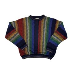 Vintage Sweater by Cesare Uomo  Used condition. See pics! THIS IS USED ITEM ! PLEASE DONT EXPECTED IT TO BE LIKE NEW OR IN PRISTINE CONDITION! Size on tag: 48. Please check the measurements! Measurements: Shoulders: 55 cm. (21.6") Pit to Pit: 60 cm. (23.6") Length: 64 cm. (25.1") Sleeve length from shoulder: 58 cm. (22.8") Worldwide shipping: Approximate delivery time 14-30 days. Please be careful and ask any specific questions about item before purchasing. I can send you additional details phot Retro Striped Knitted Sweater, Multicolor Crew Neck Sweater For Winter, Colorful Crew Neck Sweater For Winter, Casual Multicolor Knit Sweater, Multicolor Knit Casual Sweater, Colorful Knitted Crew Neck Sweater, Rainbow Long Sleeve Sweatshirt For Winter, Casual Rainbow Tops For Winter, Casual Rainbow Top For Winter