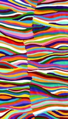 an abstract painting with multicolored lines in the shape of wavy waves on a white background