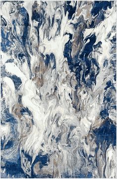 an abstract painting with blue, white and brown colors