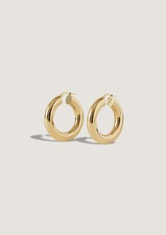 alt=Bold Hoop Earrings - Medium Classic Gold-tone Round Huggie Earrings, Minimalist Gold-tone Hoop Earrings For Formal Occasions, Classic Gold-tone Hoop Earrings For Anniversary, 14k Yellow Gold Hoop Earrings With Shiny Finish, Yellow Gold Rounded Jewelry With Shiny Finish, Yellow Gold Shiny Jewelry, 14k Gold Tarnish-resistant Hoop Earrings For Formal Occasions, 14k Stamped Yellow Gold Huggie Earrings, Gold-tone 14k Gold Hoop Earrings For Formal Occasions