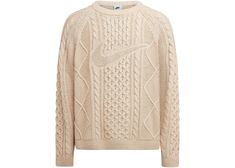 Mens Cable Knit Sweater, Nike Streetwear, Sport Nike, Nike Sweater, Aesthetic Style, Heavy Knit, Nike Fashion, Beige Sweater, Fashion Aesthetic