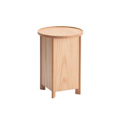 a small wooden table with one leg on the side and two legs on the other