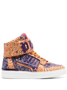 multicolour calf leather paisley print logo patch at the tongue silver-tone logo plaque round toe front lace-up fastening press-stud fastening branded insole flat rubber sole Philipp Plein Sneakers, Hi Top, Philipp Plein, Press Studs, Print Logo, Paisley Print, Womens Shoes Sneakers, Patch Logo, Calf Leather