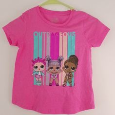 Nwt Girls Pink Lol Surprise Dolls Outrageous T-Shirt. Features Short Sleeves, Crewneck And Graphic Print On Front. Perfect To Give As Gift, Lol Doll Collector And More! Size Is Medium And Brand Is Mga Entertainment. Material Of This Shirt Is 100% Cotton. Message Me Below For More Info. Happy Shopping! Playful Pink Tops With Character Print, Character Print Cotton Tops, Playful Pink T-shirt For Playwear, Pink Short Sleeve Tops With Character Print, Short Sleeve Pink Tops With Character Print, Pink Cartoon Print T-shirt For Playwear, Cute Character Print T-shirt For Playwear, Pink Cartoon Print Tops For Playwear, Pink Graphic T-shirt For Playwear