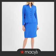 in stock Elegant Spring Career Skirt Suit, Spring Pencil Skirt Suit, Chic Spring Career Sets, Pencil Skirt Suit, Fashion Office, Le Suit, Skirt Suit, Stand Collar, Pencil Skirt