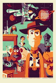 the poster for toy story, featuring an image of a man in a cowboy hat