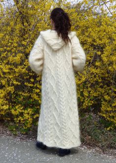 Hand Knit Mohair Cardigan,Handmade Cable Sweater by SISKAhandknit7 on Etsy Chunky Knit Sweater Pattern, Cable Knit Sweater Pattern, Pull Mohair, Photo Pattern, Langer Mantel, Mohair Cardigan, Lace Cardigan, Crochet Jacket, Cardigan Long