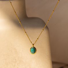 N A T U R A L ∙ T U R Q U O I S E ∙ N E C K L A C E Our Natural Turquoise Necklace features a stunning Turquoise Oval pendant on a delicate Satellite chain, perfect for a boho-chic summer vibe. Add a splash of color and a free-spirited touch to your sunny day outfits with this radiant piece! * Material: High Quality Solid 925 Sterling Silver  * Finish: Sterling Silver ∙ 18K Gold  * Featuring ~12x10mm Natural Turquoise Gemstone Pendant on a dainty Satellite Chain, adjustable from 16 to 18 inches. Green Minimalist Tarnish-resistant Necklace, Gold Minimalist Turquoise Necklace Gift, Minimalist Gold Turquoise Necklace, Initial Tag Necklace, Dainty Initial Necklace, Diamond Huggies, Turquoise Pendant Necklace, Crystal Pendant Necklace, Birthstone Gifts