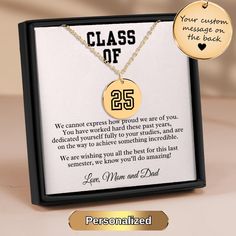 Celebrate the class of 2025 with this stunning personalized engraved necklace, the perfect graduation gift for high school grads, college graduates, or university graduates. This elegant jewelry piece makes a thoughtful daughter gift, sister gift, or best friend gift, and an unforgettable way to commemorate her incredible achievements! 𝔻𝔼𝕋𝔸𝕀𝕃𝕊 ✨ Material: Stainless steel (does not stain)  ✨ Colors: Available in Silver, Gold & Rose Gold plating ✨ Necklace size: 56 cm / 22 ″ ✨ Pendant size: Cottagecore Journal, Graduation University, College Graduates, Class Of 2025, Custom Notebooks, Engraved Necklace, College Graduation, Stain Colors, Daughter Gifts