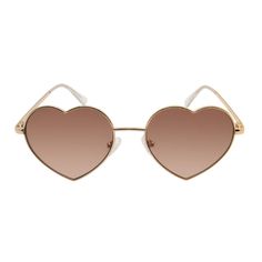 Capture your femininity, while protecting your eyes, with these Heart Sunglasses Brown. These Gold frame Heart-Shaped sunnies equipped with advanced lenses that provide exceptional protection for your eyes. The Anti-Reflective Coating ensures that annoying glare from sunlight or artificial lighting is significantly reduced, enhancing visual clarity and reducing eye strain. Whether you're driving, spending time outdoors, or simply going about your daily routine, these sunglasses will keep your ey Chic Heart-shaped Sunglasses For Summer, Trendy Rose Gold Tinted Sunglasses, Gold Cat Eye Sunglasses With Tinted Lenses For Beach, Gold Tinted Cat Eye Sunglasses For Beach, Artificial Lighting, Heart Shaped Glasses, Shaped Sunglasses, Sunglasses Brown, Heart Shaped Sunglasses