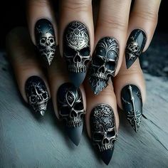 Skull Nails, Pretty Nail Art Designs, Almond Shape, Nails Spring, Nails 2023