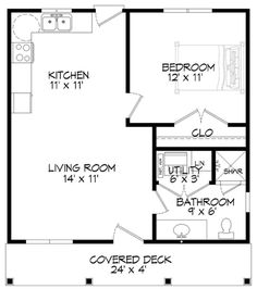 a floor plan for a small house with two bedroom and an attached kitchen area,