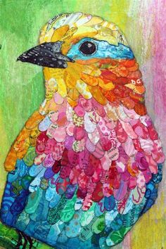 a colorful bird with lots of buttons on it