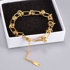 Product Specifications: Stock number 7270Metal 18K Gold PlatedColor GoldMaterial AlloyFor Female Package Includes: 1 x Hugetomato Bracelet1 x Box from HugeTomato Gold Knot Bracelet, Tracker Fitness, Period Tracker, 18k Gold Bracelet, Color Season, Bracelet Fashion, Winter Gift, Gold Bracelet Chain, Gold Plated Bracelets