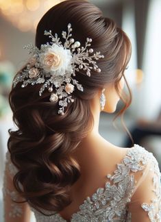 In the gallery of love, your hairstyle is the masterpiece. Frame your face with the art of bridal beauty. Flowery Wedding Dress, Romantic Bridal Hair, Glow Hair, Belle Hairstyle, Prom Hairstyles For Long Hair, Bridal Wedding Hair, Womens Wedding Dresses