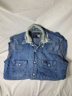 Vintage Wrangler Denim Cut Off Shirt with Pearl Snaps Size: 14 1/2 x 32 Would make a great cosplay accessory!! Vintage Medium Wash Tops For Rodeo, Vintage Denim Top For Rodeo, Vintage Medium Wash Tops, Cut Off Shirt, Mens Vests, Vintage Wrangler, Vest Outfits, Cut Off, Mens Outfits