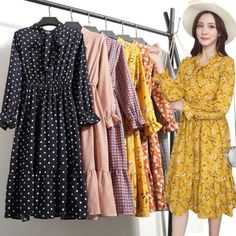 Elegant Chiffon Print Floral Dress Women Vintage High Waist Casual Midi Dress Summer Korean Fashion Bow Vestidos Mujer New Casual Long Sleeve Chiffon Dress, Multicolor Long Sleeve Chiffon Beach Dress, Casual Long Sleeve Chiffon Dress With Ruffles, Yellow Chiffon Long Sleeve Dress, Casual Knee-length Chiffon Dress For Fall, Multicolor Long Sleeve Chiffon Dress, Summer Korean Fashion, Casual Midi Dress, Floral Chiffon Dress