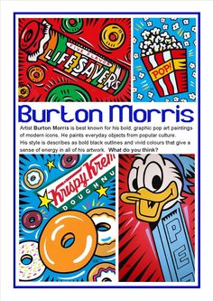 an advertisement featuring cartoon characters and the words burton morrisons on it's front cover