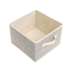 a gray fabric storage box with handles