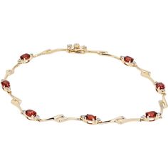 Prance in the palace of perfection with this elegant 10K Yellow Gold Garnet Bracelet, a piece that exudes timeless sophistication and feminine grace. The focal point of this bracelet is a captivating garnet gemstone, boasting a rich hue that catches the light with every movement. With a total carat weight of 1.50 carats, the garnet gemstone steals the spotlight, surrounded by delicate accents of shimmering diamonds totaling 0.18 carats. Crafted in lustrous 10K yellow gold, this bracelet combines luxury with everyday wearability, making it the perfect accessory for any occasion. Whether worn alone for understated elegance or layered with other favorites for a more dramatic look, this bracelet is sure to add a touch of glamour to any ensemble.Details: Exquisite Estate Jewelry: Handpicked fro Elegant Red Bracelet With Birthstone, Elegant Red Birthstone Bracelet, Elegant Garnet Gemstone Bracelets, Elegant 14k Gold Bracelets With Gemstone Accents, Elegant Garnet Gemstone Bracelet, Elegant Red Gold Bracelet For Formal Occasions, Elegant Ruby Diamond Bracelet For Formal Occasions, Formal Garnet Gemstone Bracelets, Elegant Red Oval Diamond Bracelet