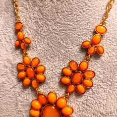 Pretty Brilliant Orange Statement, Nwot. Orange Costume Jewelry Necklace For Party, Orange Costume Jewelry Necklace For Gift, Orange Statement Necklace, Brand Jewelry, Gold Orange, Vibrant Orange, Orange Gold, No Brand, Jewelry Branding