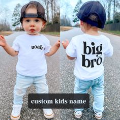 Gender neutral kids tees for the big bro, big sis, lil bro and lil sis of the growing family. WHAT * YOU * WILL * RECEIVE One bodysuit or tshirt of your choosing with BIG BRO on the back and the child's name on the front. All text will be lowercase.  baby:https://www.etsy.com/listing/1756490151/little-sibling-baby-announcement?click_key=f0a266804bace32bf8bbc1bf10b523d29c0f6949%3A1756490151&click_sum=392eb531&ref=shop_home_active_1&pro=1&sts=1   SWEATSHIRT: https://www.etsy.com/listing/1754638653 Big Brother Big Sister Shirts, Sibling Shirt Ideas, Family Matching Custom Name Cotton T-shirt, Custom Name Cotton T-shirt For Family Matching, Family Matching Cotton T-shirt With Custom Name, Customizable T-shirt For Family, Custom Name White T-shirt For Birthday, White Crew Neck Top With Custom Name, White Short Sleeve Tops With Custom Name