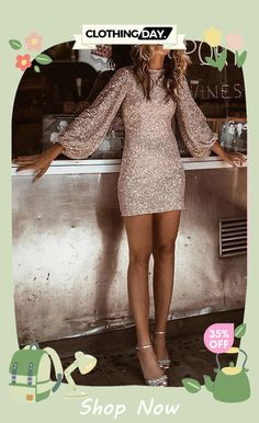 Sequin Long Sleeve Mini Dress Knee-length Sequined Mini Dress For Date Night, Glamorous Long Sleeve Mini Dress For Date Night, Glamorous Long Sleeve Dress For Date Night, Glamorous Sheath Mini Dress For Party Season, Sequined Midi Mini Dress, Flirty Dresses For Going Out And Party Season, Chic Brunch Dresses For Party Season, Glamorous Long Sleeve Midi Dress For Date Night, Glamorous Midi Dress For Going Out