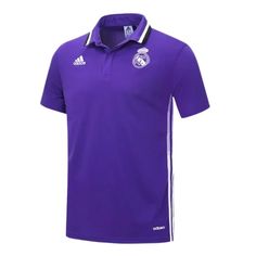 a purple soccer jersey with white stripes on the side and an adidas logo on the chest