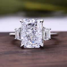 Simple Unique Engagement Rings, Three Stone Ring Settings, Radiant Cut Rings, Radiant Cut Engagement Rings, Sapphire Wedding Rings, Simple Engagement Rings, Three Stone Ring, Promise Rings For Her, Three Stone Engagement