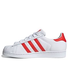 Red Synthetic Athleisure Sneakers, Adidas University Red Sneakers For Sports, University Red Adidas Sneakers For Sports, Red Adidas Sneakers With Round Toe, Red Adidas Low-top Sneakers, Red Low-top Adidas Sneakers, Adidas Red Three Stripes Sneakers, University Red Low-top Sneakers For Spring, Spring University Red Low-top Sneakers