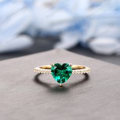 Moissanite Heart Cut Ring With Halo Setting, Heart Cut Moissanite Ring With Halo Setting, 14k Gold Heart Cut Jewelry For May Birthstone, Moissanite Heart Cut Jewelry For Promise, Heart Cut Diamond Emerald Ring For Wedding, Green Diamond Heart Cut Ring, Heart Cut Moissanite Jewelry For Promise, Heart Ring With Halo Setting For Proposal, Fine Jewelry Moissanite Heart Promise Ring