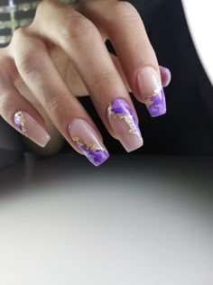 Acrylic Nails Pastel, Gold Acrylic Nails, Fall Acrylic Nails, Nail Designs Summer, Purple Nails, Simple Nails, Long Nails, Nails Inspiration