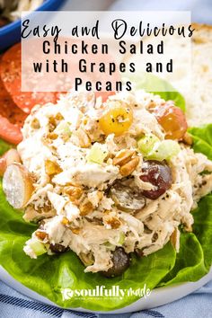 chicken salad with grapes and pecans on a plate