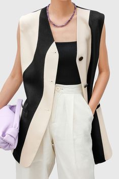 Suit vest in medium length with V-neckline and front button closure. The fit is normal.Fabric: Cotton, Polyester Suit Vest Outfits For Women, Suit Vest Outfits, Suit Vest Women, Vest Outfits For Women, Loose Vest, Vests For Women, Vest White, Suit Vest, Vest Outfits