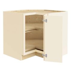 an open cabinet with no doors on it