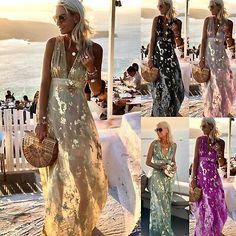 Trendy Fashion Women's Spring Summer Sexy V-neck Hot Stamping Dress Casual Vacation Party Swing, Stunning Womens Dresses Casual Holiday Party, Shoulder Dresses, Sleeveless Skirt, Dress Crafts, Gold Print, Casual Party, Glamorous Evening Gowns, Flowing Maxi Dress, Vintage Dress