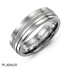 men's wedding band with engraved engraving on the side