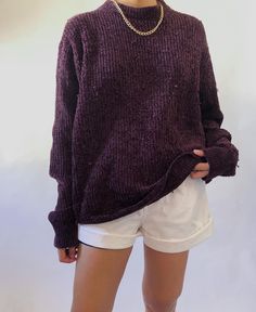 Plum Colored Outfits, Purple Crewneck Outfit, Crewneck Outfit, Purple Outfit