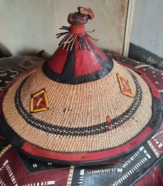 Cowboy Hat, Fulani Hat, Traditional Hat, Summer Hat, Native Hat, African Hat from Ghana Traditional Brown Hat With Short Brim, Traditional Red Brimmed Hat, Traditional Brimmed Red Hat, Traditional Beach Cap, Fulani Hats, Native Hat, African Hat, African Hats, Chapeau Cowboy