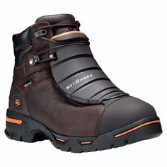 The Timberland PRO Endurance Unisex Steel Toe CSA-Approved Puncture-Resistant MetGuard Boot is designed for use in heavy industrial jobs. If you have such a job, these are the boots you need.This boot is loaded with protective features. It meets or exceeds ASTM standards for protective toe, metatarsal guard, electrical hazard, and puncture-resistance. It also meets or exceeds the CSA Grade 1 standards for protective toe, puncture-resistance and electrical hazard. This non-marking rubber outsole is heat-resistant up to 572 . It is also oil-, slip-, and abrasion-resistant.This boot is built for comfort too. The toe cap is shaped on the TiTAN last. The met guard has an anatomical design and allows for multiple lacing options so the fit can be customized. The cement construction makes this boo Timberland Pro Boots, Timberland Pro, Steel Toe Work Boots, Safety Boots, Work Safety, Martin Boots, Timberland Mens, Safety Shoes, Brown Shoe