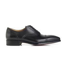 A sharper variation of the cap-toe brogue, carefully finished by hand to achieve a refined 'antico' tone.  Fine calf leather Handmade leather sole Option: Anti Slip Sole Material: Leather  Care intructions: Take good care of your shoes and they should do you proud for many years. Shoes should be put on using a shoe horn. Avoid wearing the same shoes on consecutive days since the moisture absorbed by the leather takes at least 24 hours to dry out. For storage, insert a shoe tree to avoid deformat Classic Wingtip Lace-up Shoes With Leather Lining, Black Cap Toe Monk Strap Shoes, Timeless Wingtip Dress Shoes For Galas, Semi-formal Cap Toe Oxfords With Branded Insole, Timeless Brogue Dress Shoes For Galas, Timeless Wingtip Dress Shoes With Goodyear Welt Construction, Classic Oxford Dress Shoes For Galas, Timeless Leather Wingtip Shoes With Leather Sole, Timeless Leather Wingtip Shoes