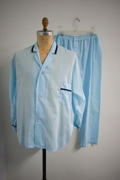 1960s Pelham Pale Blue Pajamas - Etsy Light Blue Long Sleeve Cotton Sleepwear, Light Blue Cotton Sleepwear, Light Blue Cotton Sleepwear For Home, Blue Cotton Sleepwear With Pockets, Vintage Long Sleeve Loungewear Set, Retro Long Sleeve Cotton Sleepwear, Retro Long Sleeve Sleepwear For Loungewear, Vintage Long Sleeve Cotton Sleepwear, Vintage Cotton Sets For Daywear