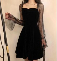 ✿ Material: Lace,Cotton ✿ Please refer to the measurement table included in the pictures to choose your correct size. ✿ Please pay attention to the i Elegant Mini Dress, 파티 드레스, Elegant Feminine, Lace Dress With Sleeves, Women Long Sleeve Dress, Black Short Dress, Hoco Dresses, Chic Woman, Look Fashion