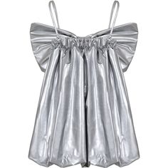 Color: Silver Silver metallic dress with straps, elastic on the back, balloon hem. It is embellished with a bow applied on the front. 80% Polyester, 12% Polyurethane, 8% Elastane. Hand wash. | Caroline Bosmans Silver Dress For Girl Girls | FW23/24 White Chiks, Metallic Silver Outfit, Silver Outfit, Silver Metallic Dress, Silver Outfits, Belgian Style, Bow Dress, Metallic Dress, Silver Dress