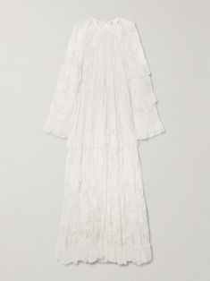 CHLOÉ Tiered ruffled lace maxi dress Elegant White Tiered Maxi Dress, White Tiered Maxi Dress For Evening, White Bohemian Maxi Dress For Evening, Luxury White Dresses With Ruffles, White Bohemian Evening Gown, Luxury White Maxi Gown, Luxury White Floor-length Dress, Luxury White Maxi Dress For Wedding, Winter Work Wear