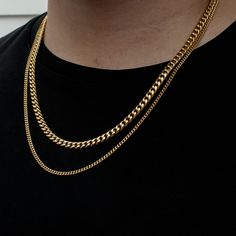 Why not both? Maximize your look with our Cuban Link Stack. These classic chains layered together add depth to your style and show your attention to your appearance. Step it up a notch by adding our Signature Pendant to the layers too. Included: Cuban Chain + Micro Cuban ChainLength: 20" + 22"Thickness: 5mm + 2.5mmWeight: 25g + 7gDelivery: FREE US Shipping $10 International Shipping Chains Layered, Cuban Link