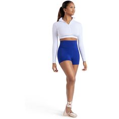 Elevate your dance game in the High Waisted Short. Made of a nylon and spandex blend that is both soft and resilient, these shorts feature an elastic-free waist that can be left as is or folded over for a low-rise look. Perfect for studio, gym, and everyday wear. Available in both adult and child sizes. Stretch Dance Tights For Dancewear, Stretch Dancewear Tights For Dance, Sporty Fitted Shorts For Cheerleading, Fitted Gym Skort With Elastic Waistband, Fitted Ballet Bottoms For Dance Class, Flexible Dancewear Bottoms For Dance, Fitted Skort For Gym In Short Length, Cheerleading Stretch Shorts With Elastic Waistband, Cheerleading Shorts With Elastic Waistband And Stretch