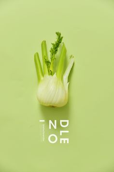 an onion and celery on a green background