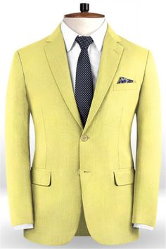 Yellow Tailored Suit For Semi-formal Occasions, Elegant Yellow Suits With Notch Lapel, Fitted Yellow Blazer For Business, Yellow Notch Lapel Elegant Suit, Elegant Yellow Notch Lapel Suits, Fitted Elegant Yellow Blazer, Yellow Fitted Elegant Blazer, Elegant Yellow Unstitched Suit, Classic Yellow Suits For Semi-formal Occasions